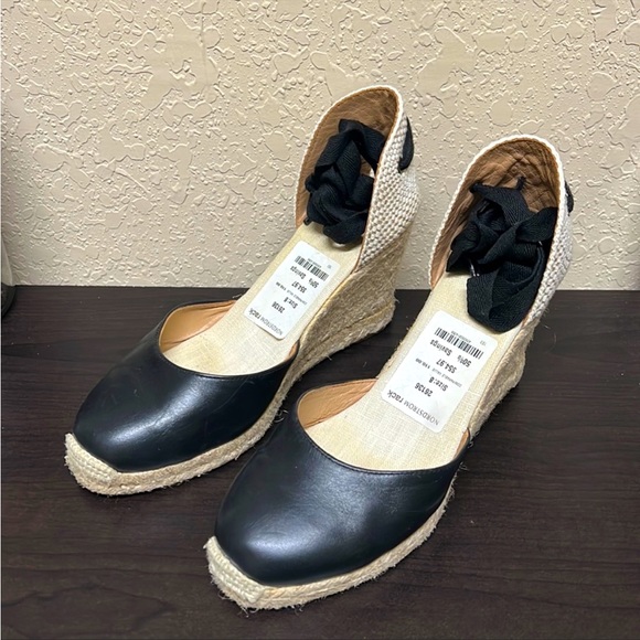 NWT- Classic Leather Wedge Raffia Espadrille - Picture 2 of 6